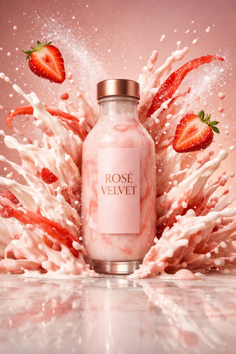 ROSÉ VELVET 럭셔리 딸기 쉐이크 고속 스플래시 사진