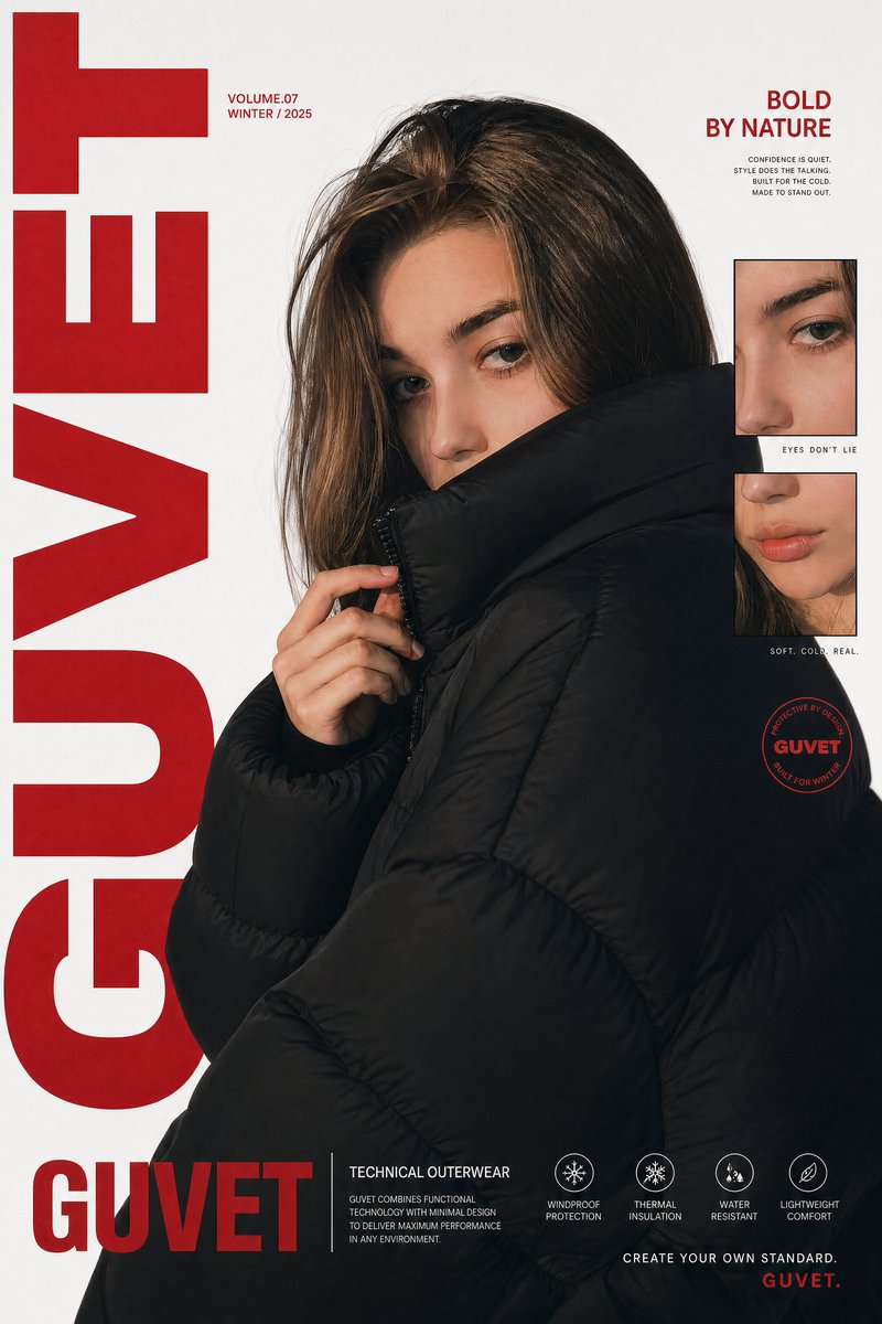 Editorial de Moda: Retrato Intenso con Chaqueta Acolchada Negra Oversize