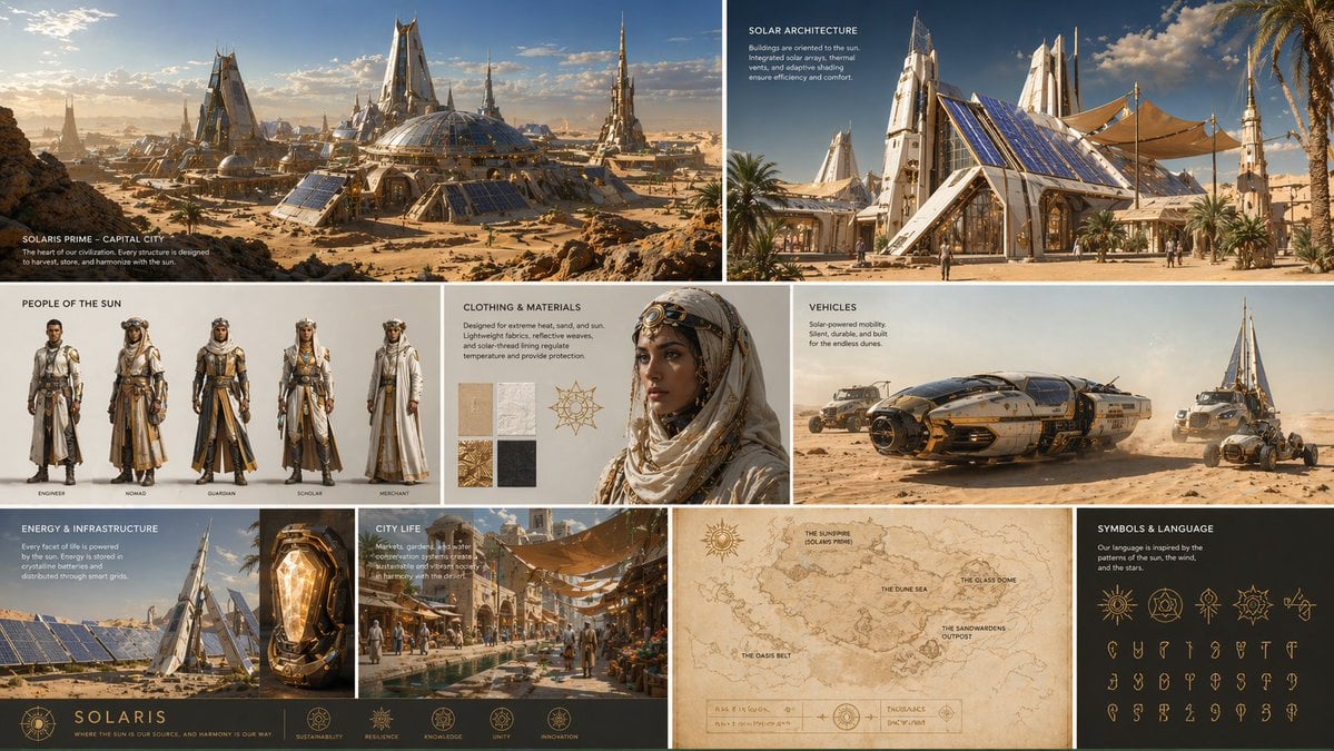 Futuristic Solar Desert Civilization Worldbuilding Set