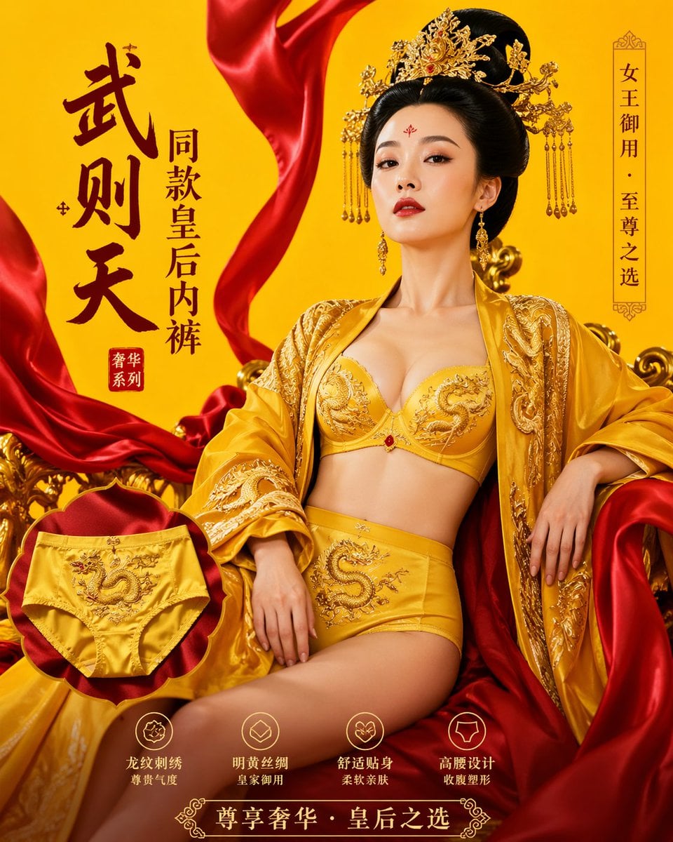 Wu Zetian Kaiserinnen-Lingerie in Imperialgelb mit Drachenstickerei