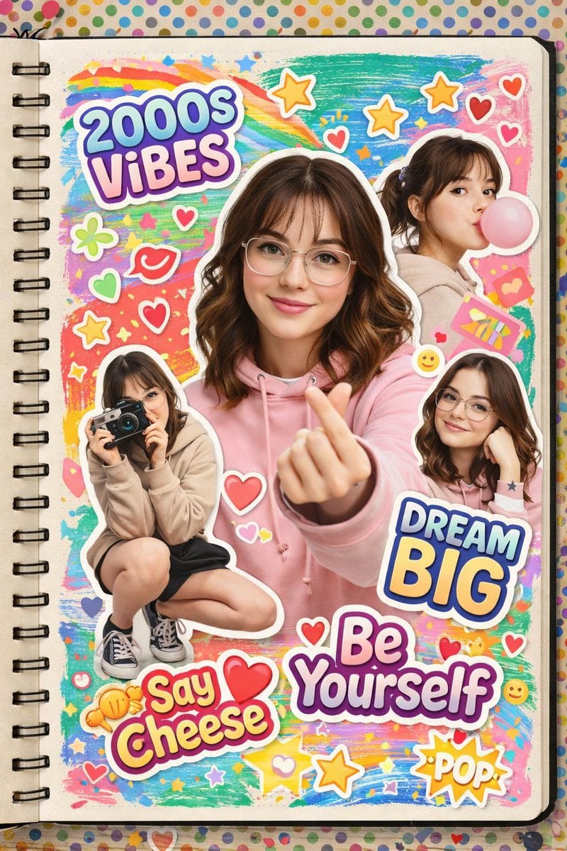2000s Scrapbook Collage Young Woman Finger Heart