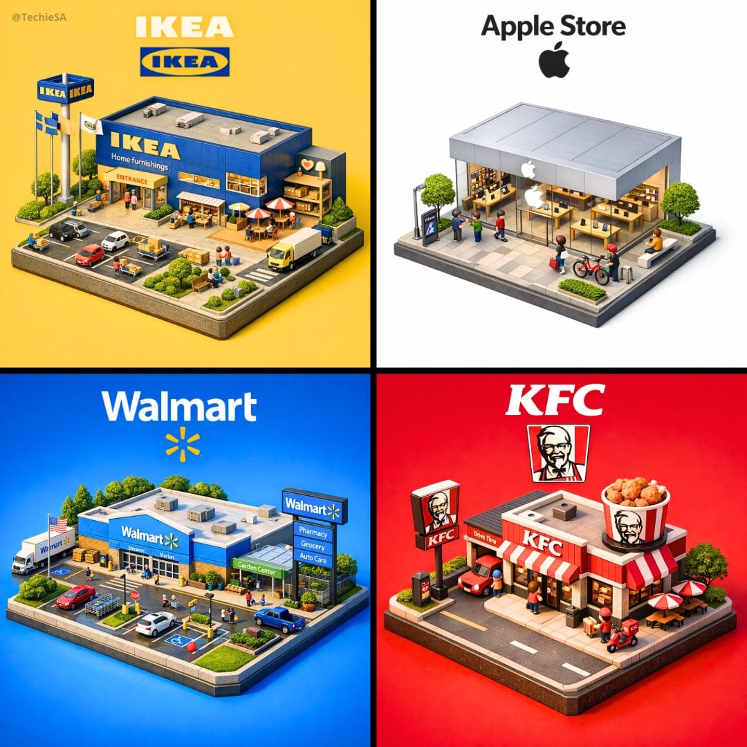 Isometrisches Miniatur 3D Cartoon Marken Diorama