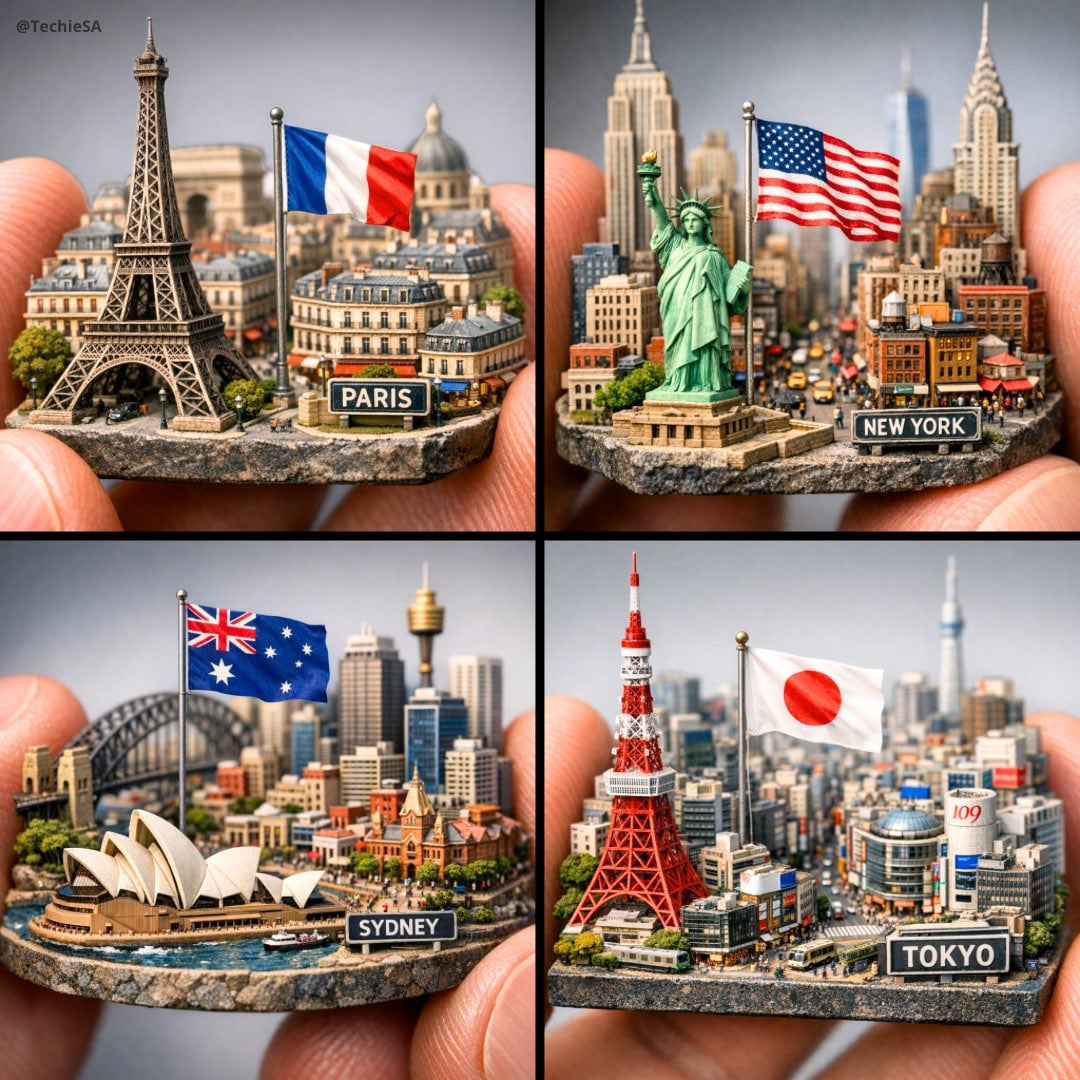Diorama de ciudad en miniatura macro extremo con bandera nacional
