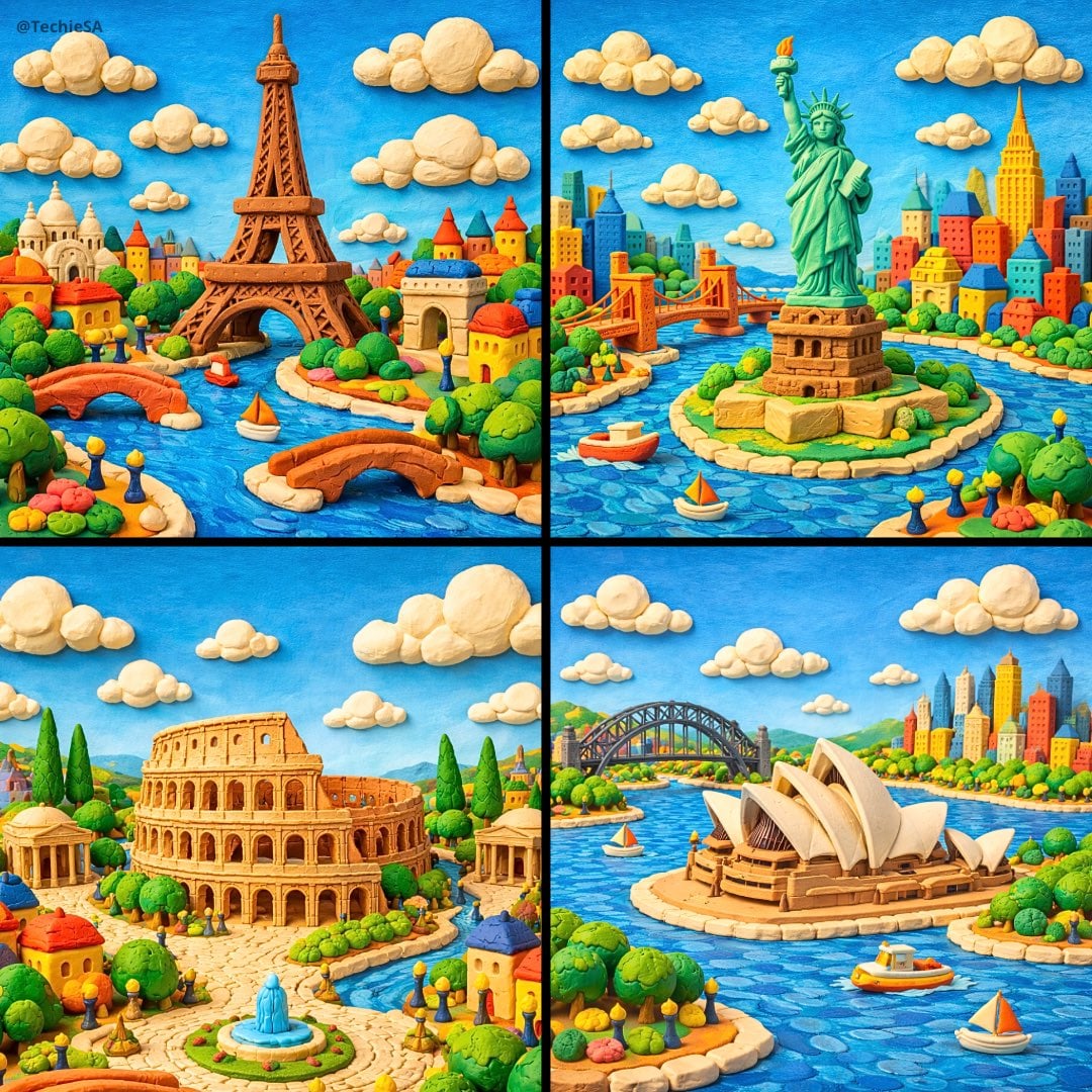 Whimsical Eiffel Tower Miniature World in Colorful Modeling Clay