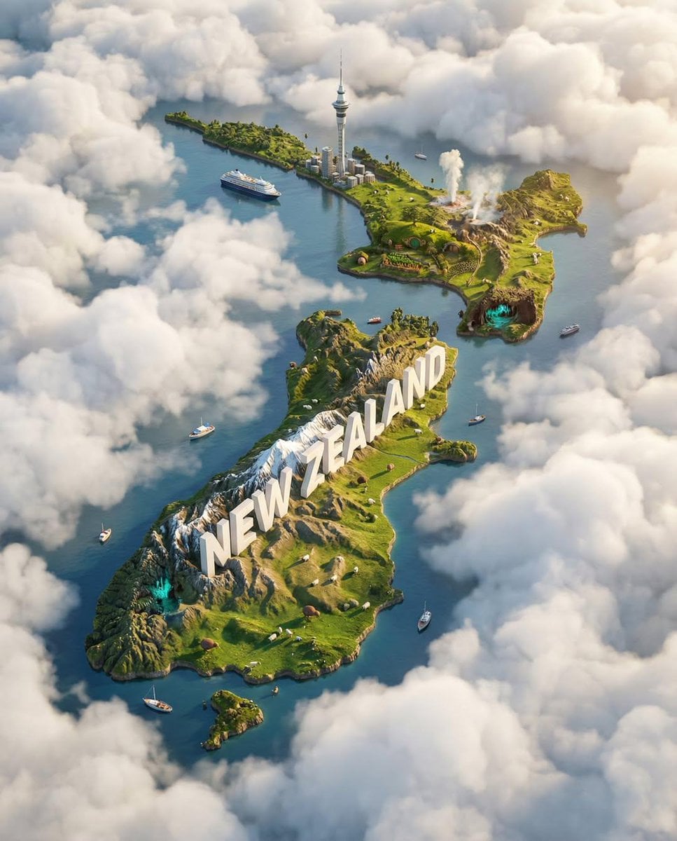 Hyper Realistic Floating Japan Island Poster Mount Fuji